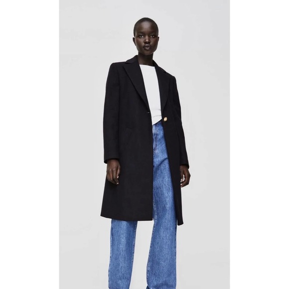 ZARA Jackets & Blazers - Zara Dark Navy Single Breasted Wool Coat size XS